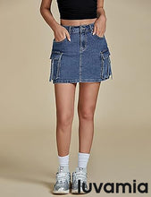 Luvamia Jean Skirts for Women Denim Mini High Waist  Pocket Casual Skirt
