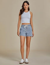 luvamia Jean Shorts for Women High Waisted Pull On Drawstring Elastic Waist Trendy Stretchy Denim Jorts Summer Shorts