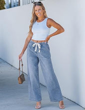 Women's High Rise Wide Leg Free Moving Stretch Ripped Jeans Pants Office-Friendly