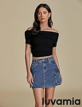 Luvamia Jean Skirts for Women Denim Mini High Waist  Pocket Casual Skirt