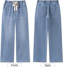 Women's High Rise Wide Leg Free Moving Stretch Ripped Jeans Pants Office-Friendly