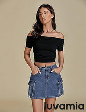 Luvamia Jean Skirts for Women Denim Mini High Waist  Pocket Casual Skirt