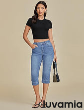 luvamia Capri Jeans for Women Trendy High Waisted Slim Split Hem Stretch Denim Jean Capris Cropped Pants Casual Summer