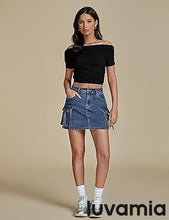 Luvamia Jean Skirts for Women Denim Mini High Waist  Pocket Casual Skirt