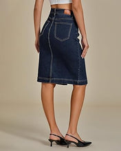 luvamia Jean Skirts for Women Denim Trendy Summer Casual Stretchy High Waisted Midi Below Knee Pencil Skirt with Slit