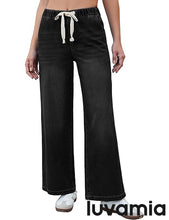 Women's High Rise Wide Leg Free Moving Stretch Ripped Jeans Pants Office-Friendly
