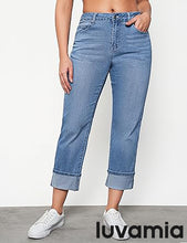 luvamia Straight Leg Jeans for Women Trendy Cropped High Waisted Cuffed Hem Stretchy Boyfriend Capri Jeans with Pockets