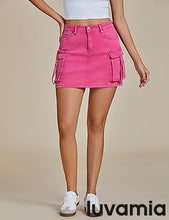 Luvamia Jean Skirts for Women Denim Mini High Waist  Pocket Casual Skirt