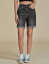 luvamia Jean Shorts for Women High Waisted Trendy Causal Summer Fold Hem Stretchy Long Denim Shorts 7 Inch Inseam