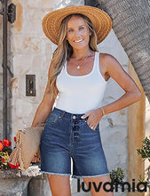 luvamia FleXclusive Jean Shorts for Women Trendy High Waisted Stretchy Denim Summer Raw Hem Mom Long Shorts Cutoff Jorts