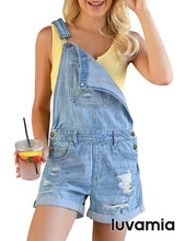 luvamia Women's Ripped Short Overalls Adjustable Denim Bib Overall Shorts Romper