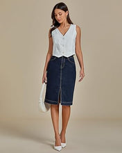 luvamia Jean Skirts for Women Denim Trendy Summer Casual Stretchy High Waisted Midi Below Knee Pencil Skirt with Slit