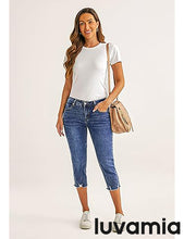 luvamia Jean Capri Pants for Women High Waisted Ripped Skinny Jeans Stretchy Denim Capris Cropped Jeggings with Pockets