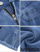 luvamia Jean Shorts for Women High Waisted Trendy Casual Distressed Stretchy Denim Long Shorts Ripped Raw Hem Shorts