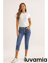 luvamia Jean Capri Pants for Women High Waisted Ripped Skinny Jeans Stretchy Denim Capris Cropped Jeggings with Pockets