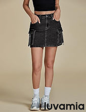 Luvamia Jean Skirts for Women Denim Mini High Waist  Pocket Casual Skirt