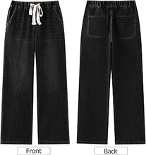 Women's High Rise Wide Leg Free Moving Stretch Ripped Jeans Pants Office-Friendly