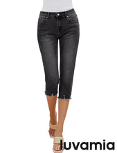 luvamia Jean Capri Pants for Women High Waisted Ripped Skinny Jeans Stretchy Denim Capris Cropped Jeggings with Pockets