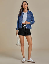 luvamia Jean Shorts for Women High Waisted Pull On Drawstring Elastic Waist Trendy Stretchy Denim Jorts Summer Shorts