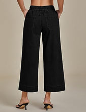 luvamia Wide Leg Jeans for Women High Waisted Cropped Pull On Jeans Elastic Wasit Drawstring Stretch Denim Trouser Pants