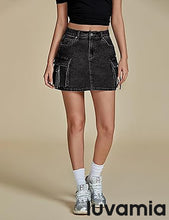 Luvamia Jean Skirts for Women Denim Mini High Waist  Pocket Casual Skirt