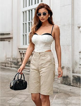 luvamia Bermuda Shorts for Women Knee Length High Waisted Cotton Elastic Wasit Summer Dressy Casual Long Chino Shorts
