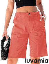 luvamia Bermuda Shorts for Women Knee Length High Waisted Cotton Elastic Wasit Summer Dressy Casual Long Chino Shorts