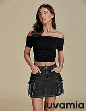 Luvamia Jean Skirts for Women Denim Mini High Waist  Pocket Casual Skirt