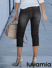 luvamia Jean Capri Pants for Women High Waisted Ripped Skinny Jeans Stretchy Denim Capris Cropped Jeggings with Pockets