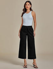 luvamia Wide Leg Jeans for Women High Waisted Cropped Pull On Jeans Elastic Wasit Drawstring Stretch Denim Trouser Pants