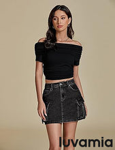 Luvamia Jean Skirts for Women Denim Mini High Waist  Pocket Casual Skirt