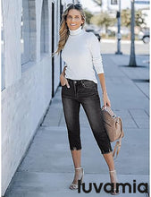 luvamia Jean Capri Pants for Women High Waisted Ripped Skinny Jeans Stretchy Denim Capris Cropped Jeggings with Pockets