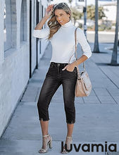 luvamia Jean Capri Pants for Women High Waisted Ripped Skinny Jeans Stretchy Denim Capris Cropped Jeggings with Pockets