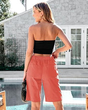 luvamia Bermuda Shorts for Women Knee Length High Waisted Cotton Elastic Wasit Summer Dressy Casual Long Chino Shorts