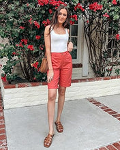 luvamia Bermuda Shorts for Women Knee Length High Waisted Cotton Elastic Wasit Summer Dressy Casual Long Chino Shorts