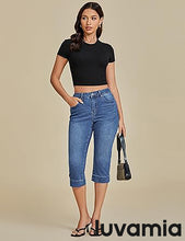 luvamia Capri Jeans for Women Trendy High Waisted Slim Split Hem Stretch Denim Jean Capris Cropped Pants Casual Summer