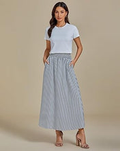 LUVAMIA Women's Summer Long Lightweight Flowy Skirt Stripe Maxi Fashion