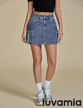 Luvamia Jean Skirts for Women Denim Mini High Waist  Pocket Casual Skirt