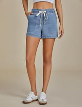 luvamia Jean Shorts for Women High Waisted Pull On Drawstring Elastic Waist Trendy Stretchy Denim Jorts Summer Shorts
