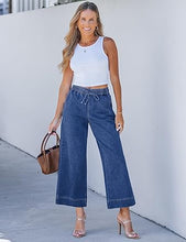 luvamia Wide Leg Jeans for Women High Waisted Cropped Pull On Jeans Elastic Wasit Drawstring Stretch Denim Trouser Pants