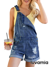 luvamia Women's Ripped Short Overalls Adjustable Denim Bib Overall Shorts Romper