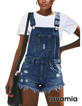 luvamia Women's Ripped Short Overalls Adjustable Denim Bib Overall Shorts Romper