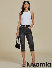 luvamia Capri Jeans for Women Trendy High Waisted Slim Split Hem Stretch Denim Jean Capris Cropped Pants Casual Summer