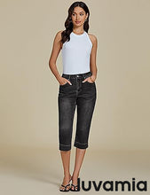 luvamia Capri Jeans for Women Trendy High Waisted Slim Split Hem Stretch Denim Jean Capris Cropped Pants Casual Summer