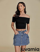 Luvamia Jean Skirts for Women Denim Mini High Waist  Pocket Casual Skirt