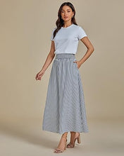 LUVAMIA Women's Summer Long Lightweight Flowy Skirt Stripe Maxi Fashion