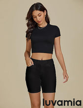 luvamia Jean Shorts for Women Trendy Pull On Mid Rise Elastic Waist Summer Casual Stretchy Long Denim Walking Shorts