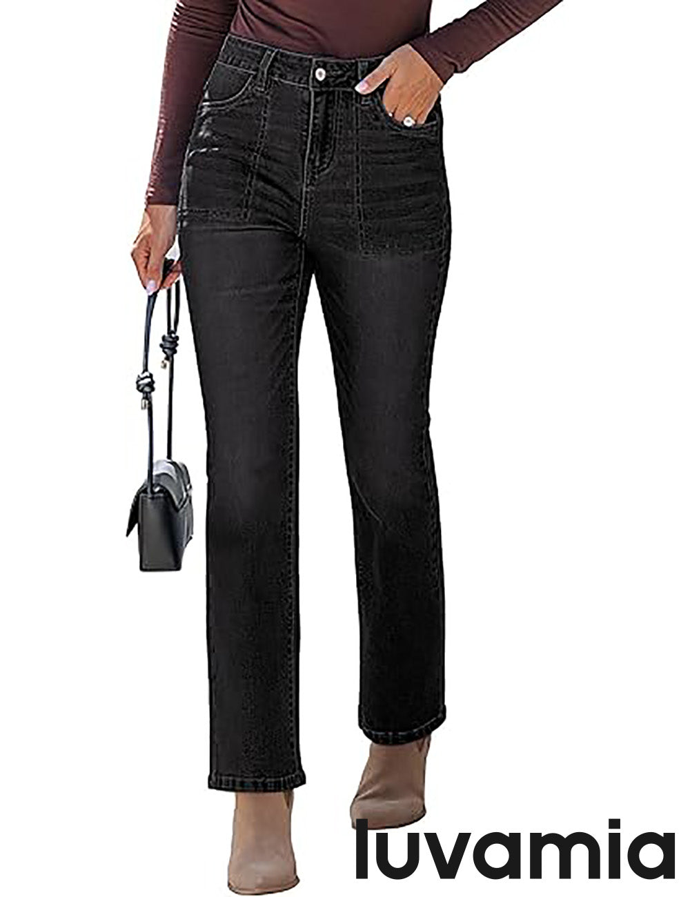 luvamia Bootcut Jeans for Women Trendy High Waisted Classic Boot Cut Stretchy Denim Pants Patch Pocket Trouser Jeans