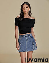 Luvamia Jean Skirts for Women Denim Mini High Waist  Pocket Casual Skirt