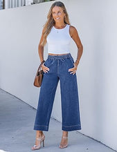luvamia Wide Leg Jeans for Women High Waisted Cropped Pull On Jeans Elastic Wasit Drawstring Stretch Denim Trouser Pants